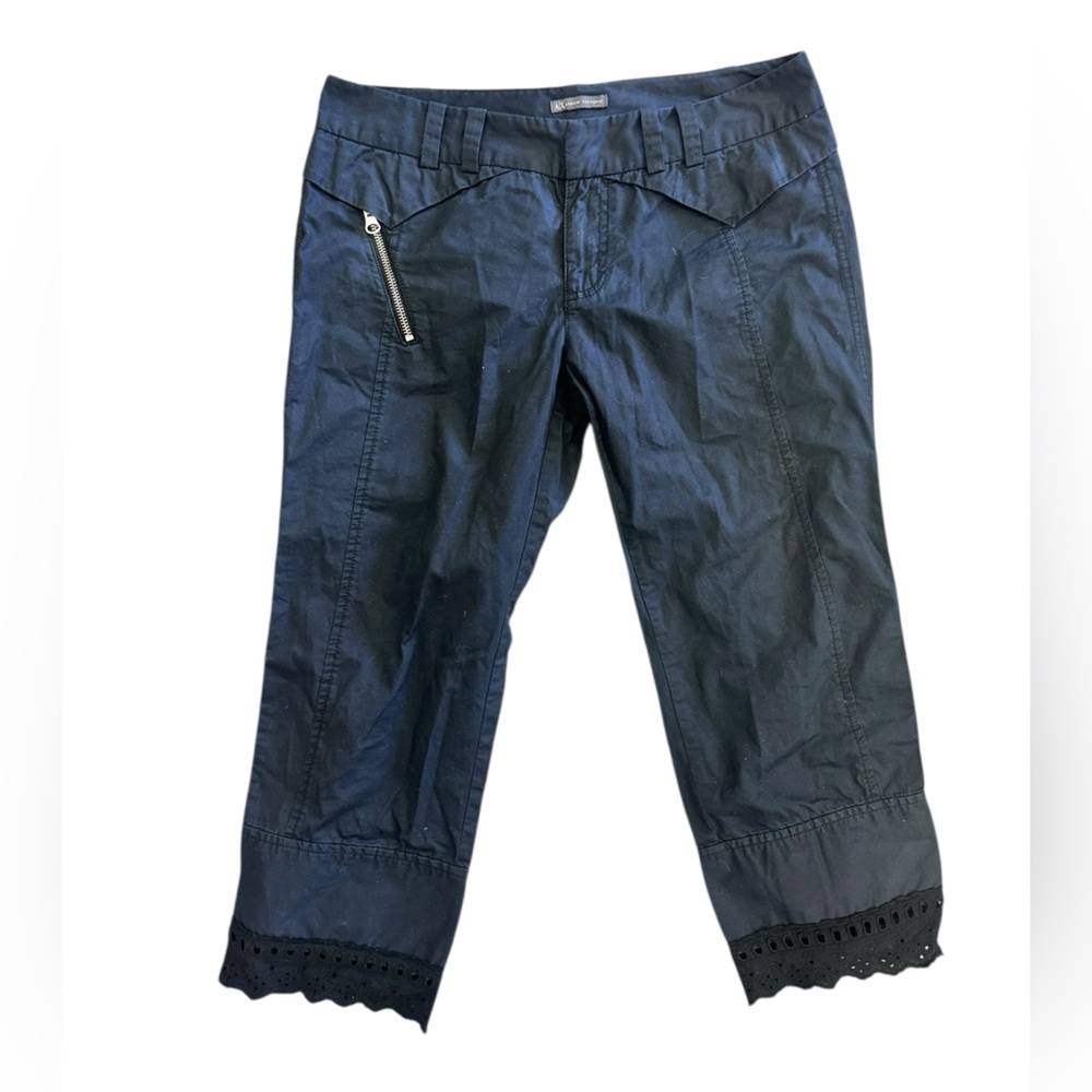 Armani Exchange Black Ruffle Capris Cotton